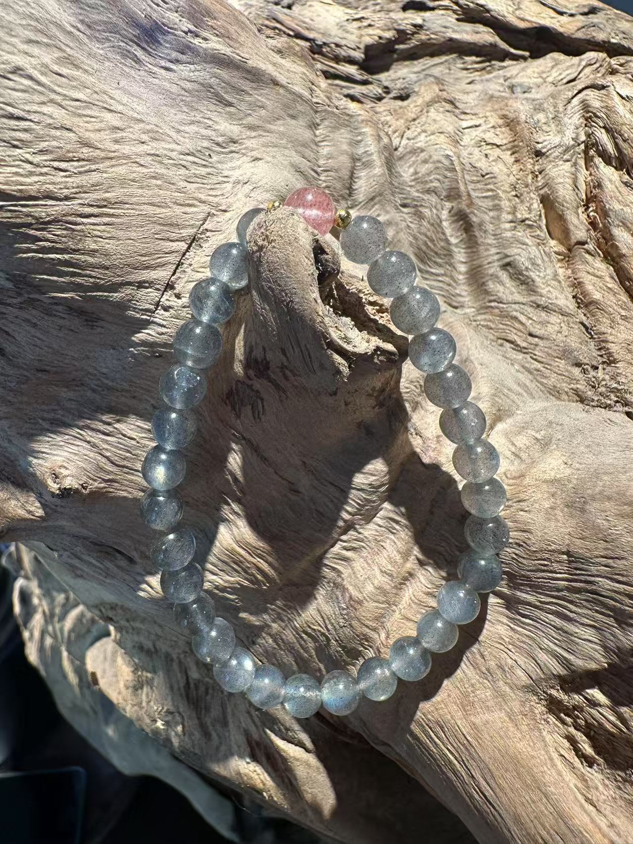 Natural Labradorite and Strawberry Quartz Accent Bracelet