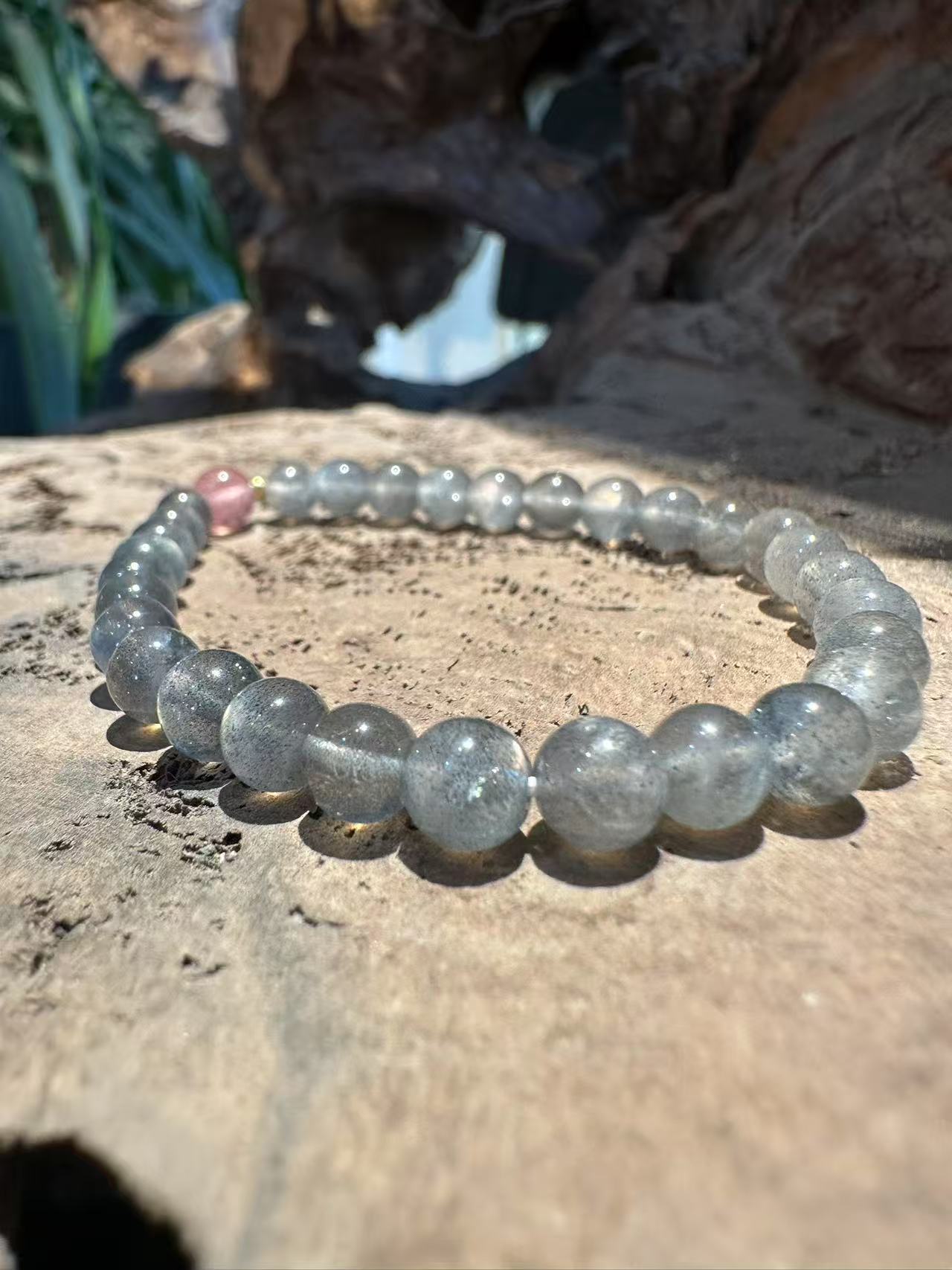 Natural Labradorite and Strawberry Quartz Accent Bracelet