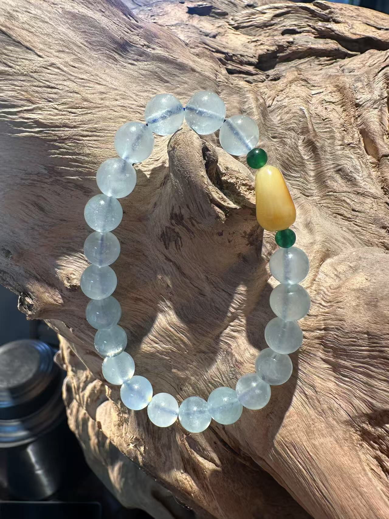 Natural Aquamarine, Yellow Jade & Green Jadeite Bracelet