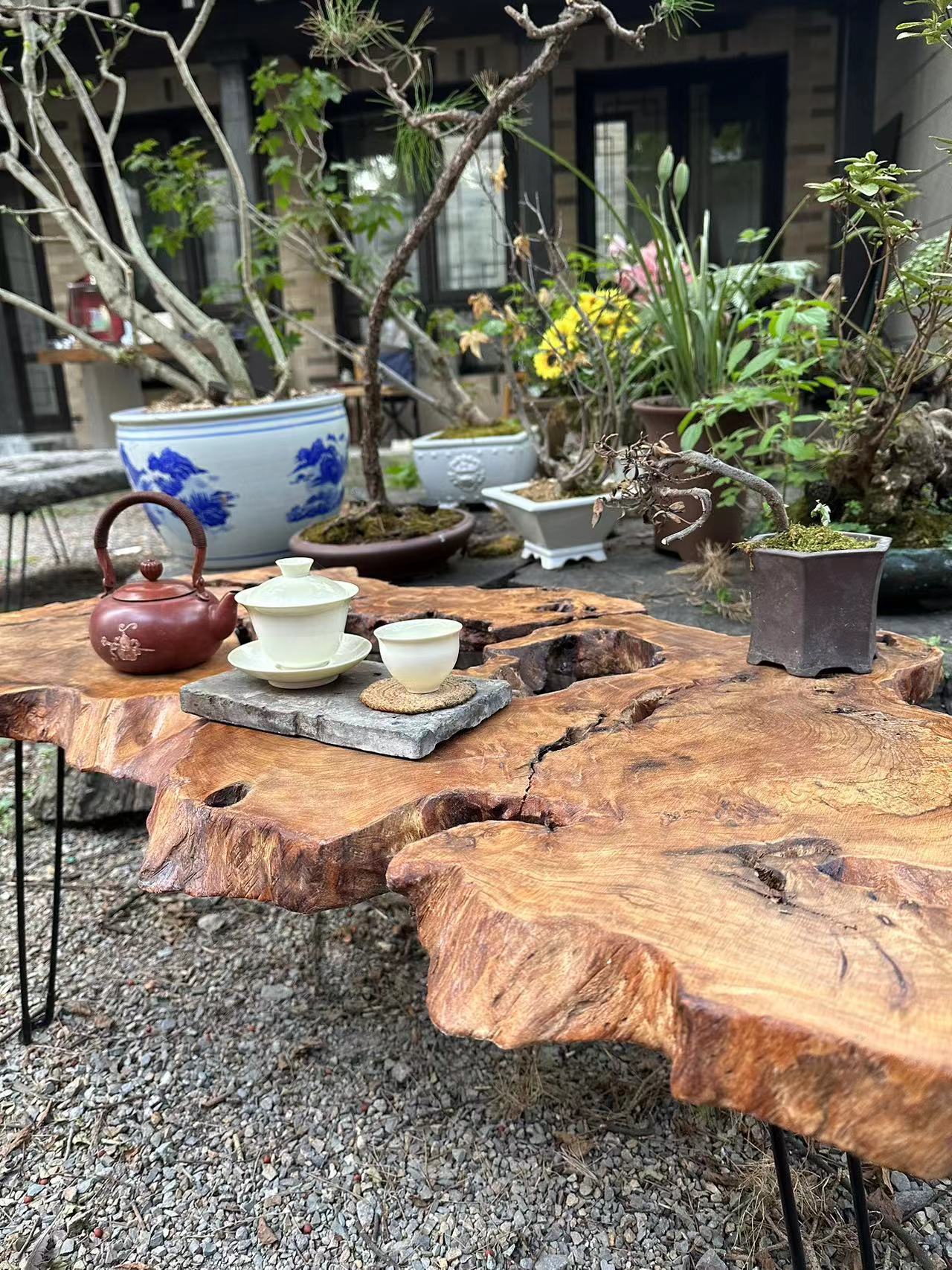 TU Live Edge Table with Natural Burl Wood