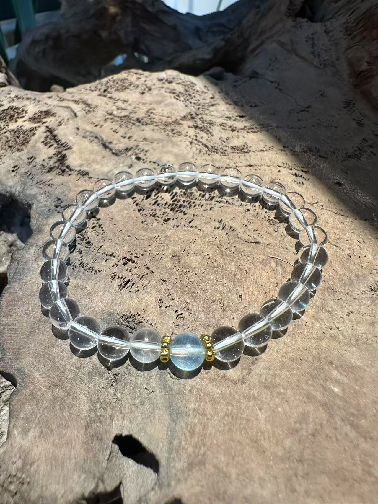 Natural Clear Quartz and Blue Aquamarine Beaded Bracelet