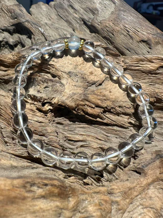 Natural Clear Quartz and Blue Aquamarine Beaded Bracelet