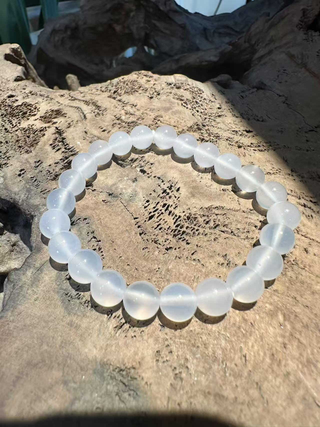 Natural White Chalcedony Beaded Bracelet