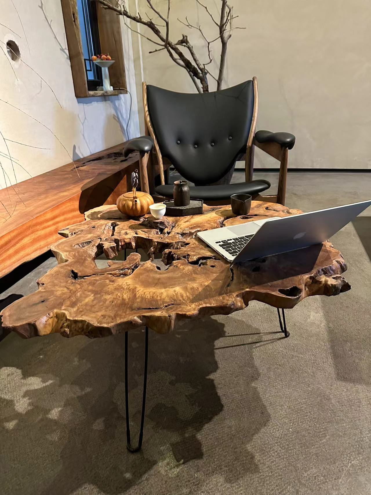 TU Live Edge Table with Natural Burl Wood