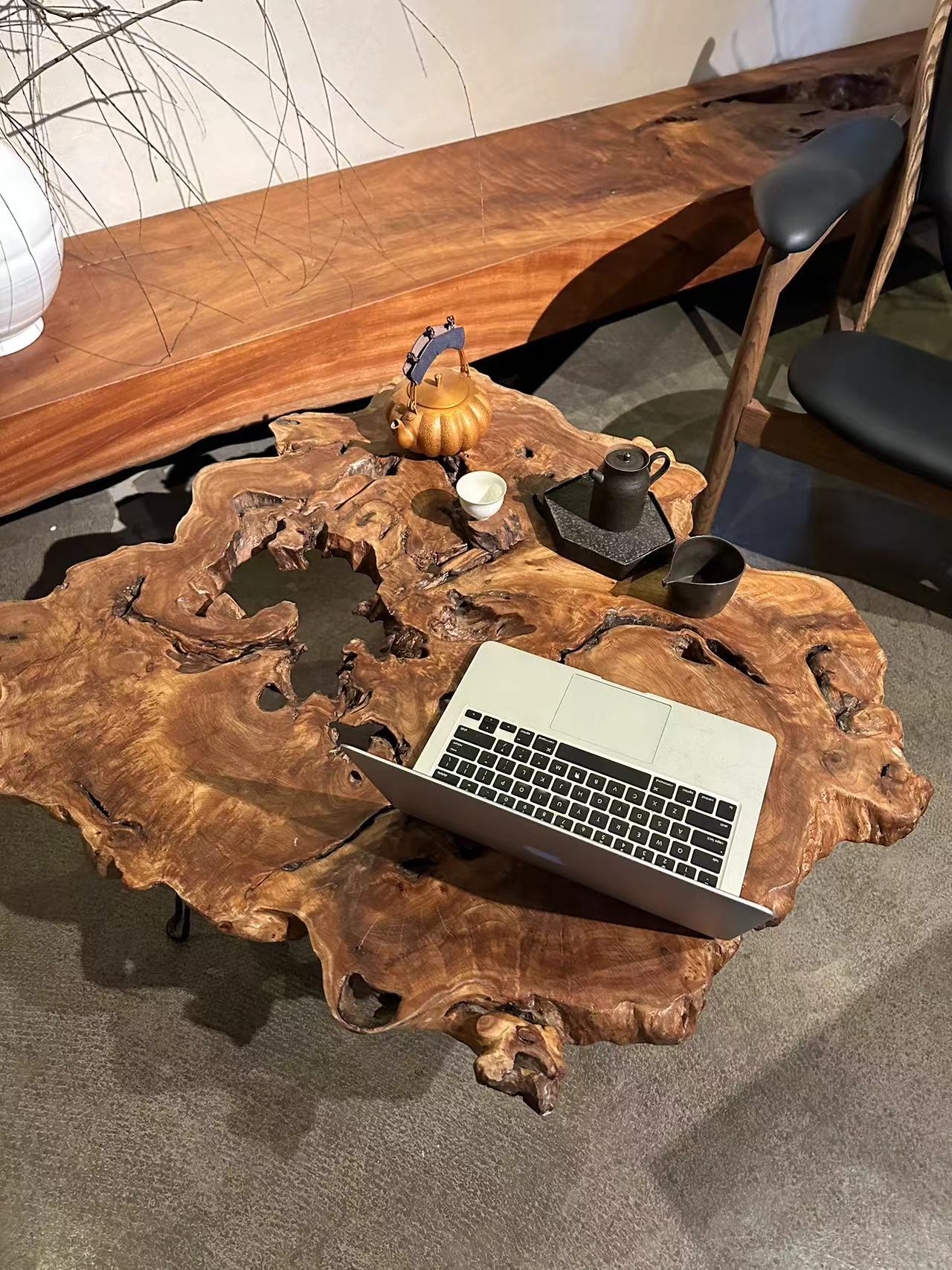 TU Live Edge Table with Natural Burl Wood