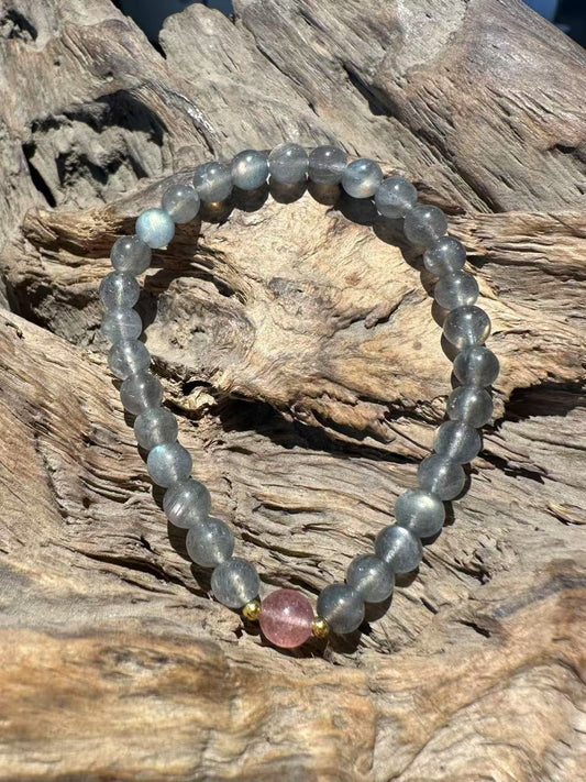 Natural Labradorite and Strawberry Quartz Accent Bracelet
