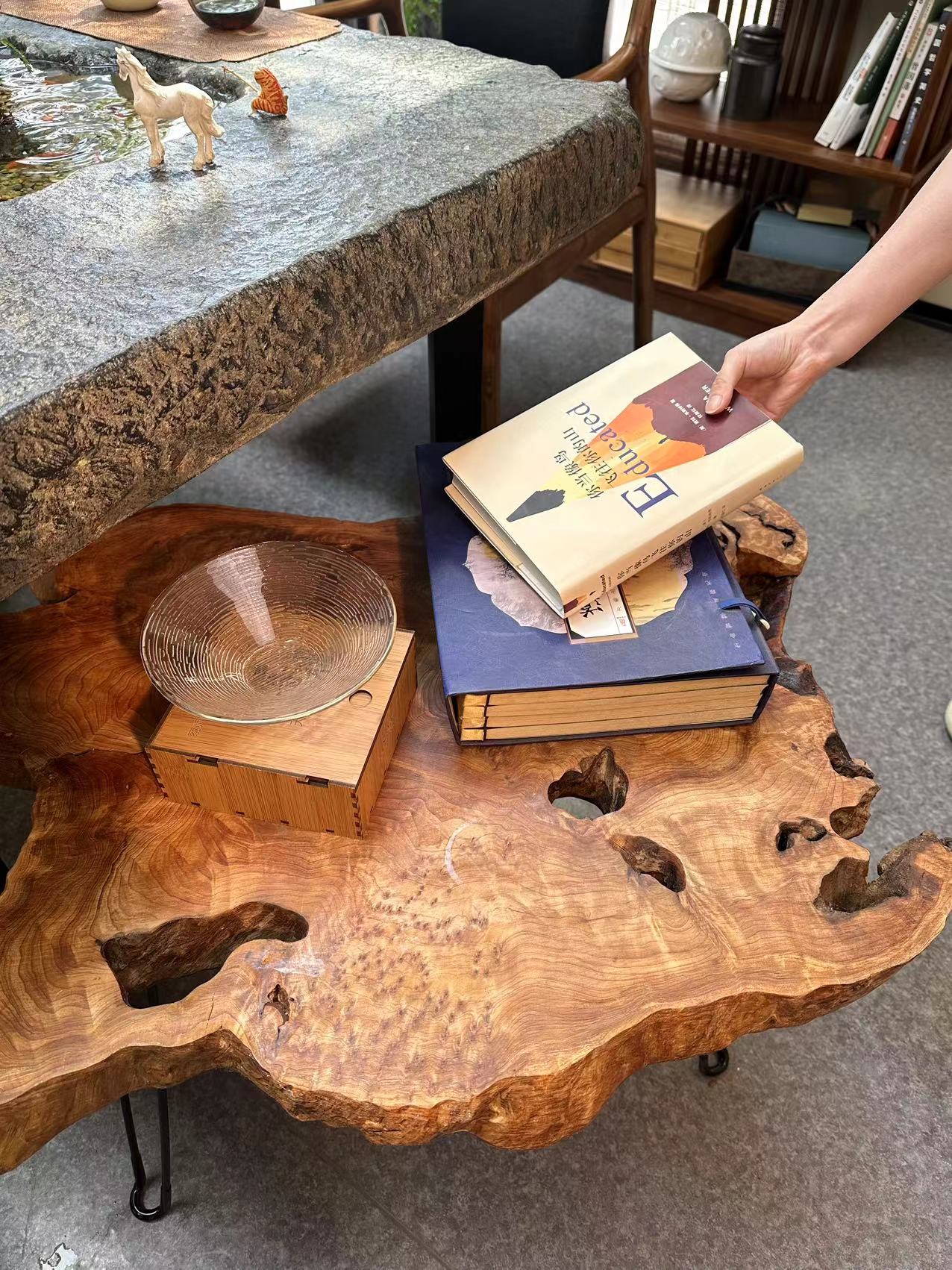 TU Live Edge Table with Natural Burl Wood