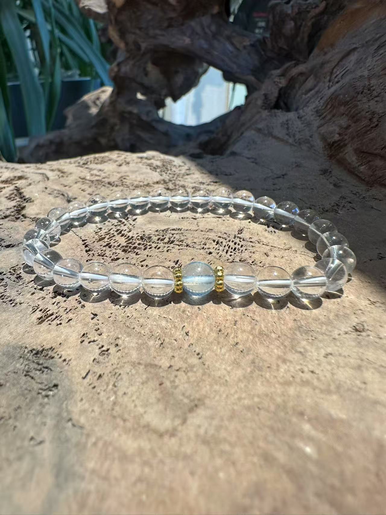 Natural Clear Quartz and Blue Aquamarine Beaded Bracelet