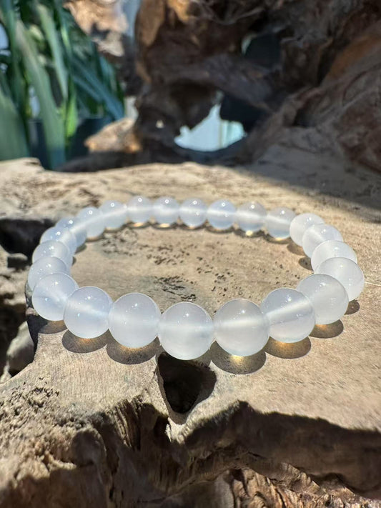Natural White Chalcedony Beaded Bracelet