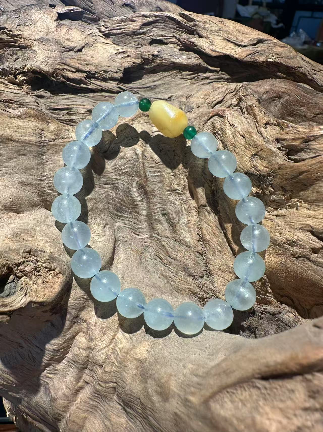 Natural Aquamarine, Yellow Jade & Green Jadeite Bracelet