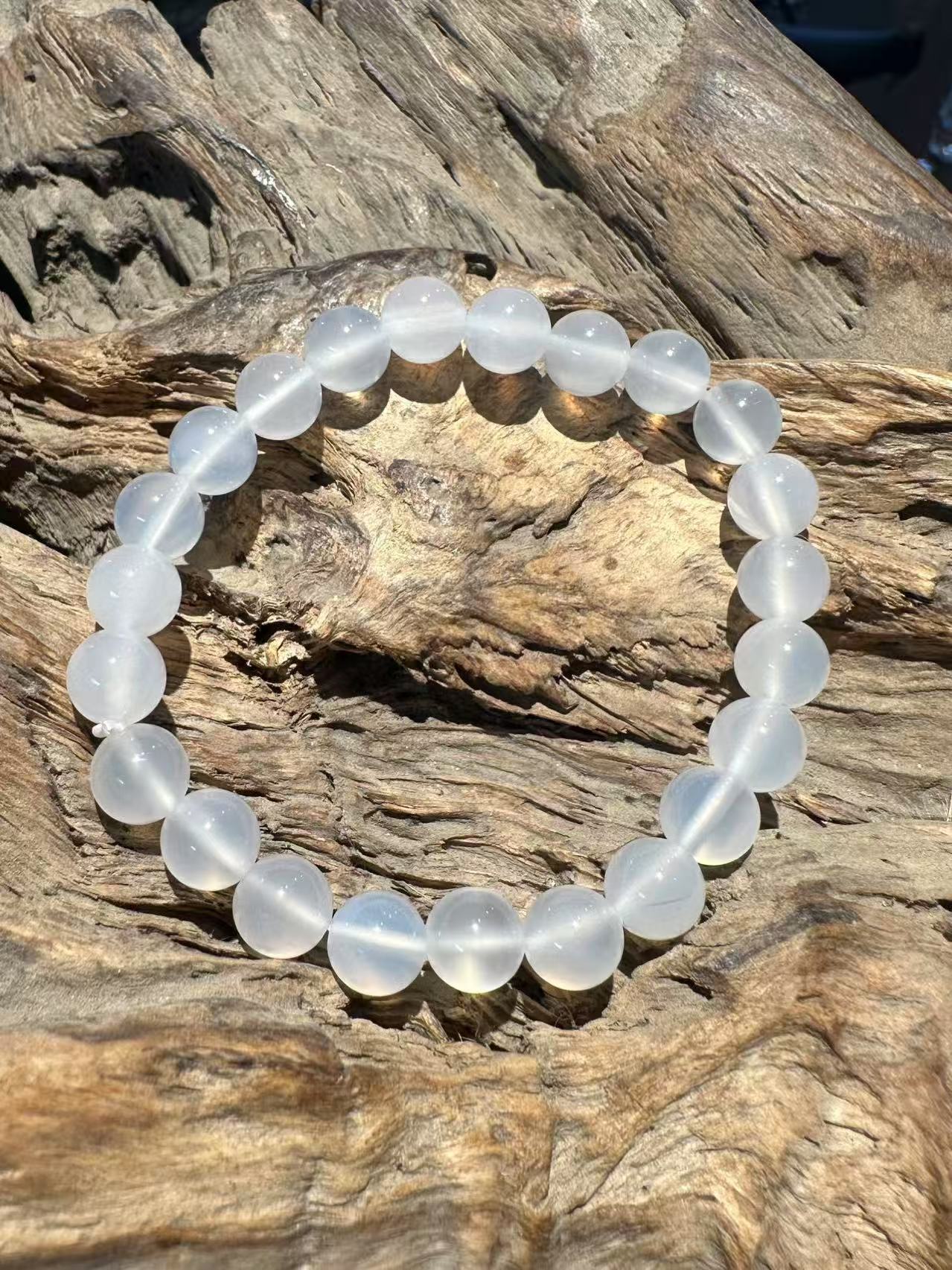 Natural White Chalcedony Beaded Bracelet