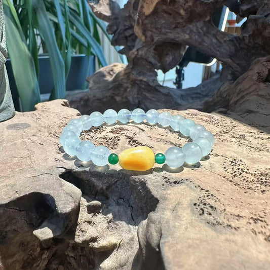 Natural Aquamarine, Yellow Jade & Green Jadeite Bracelet