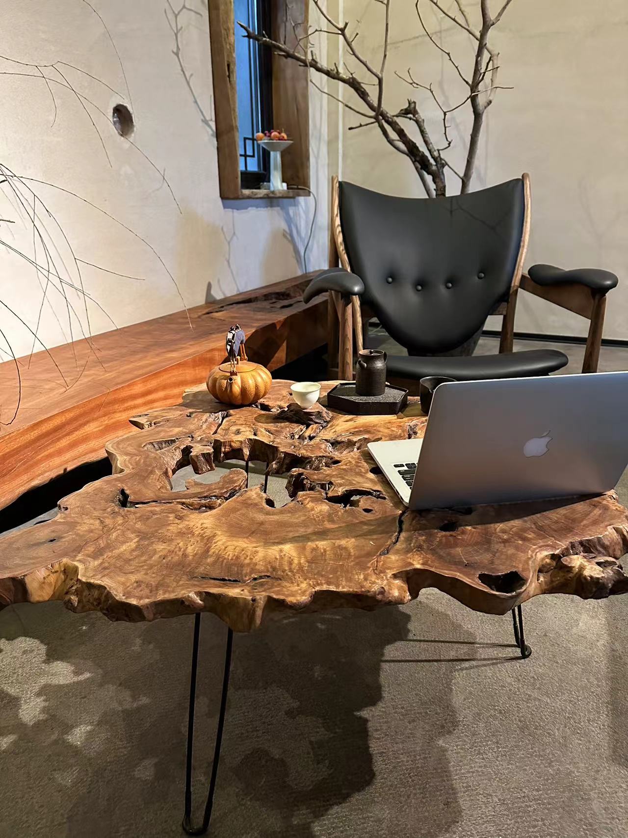 TU Live Edge Table with Natural Burl Wood