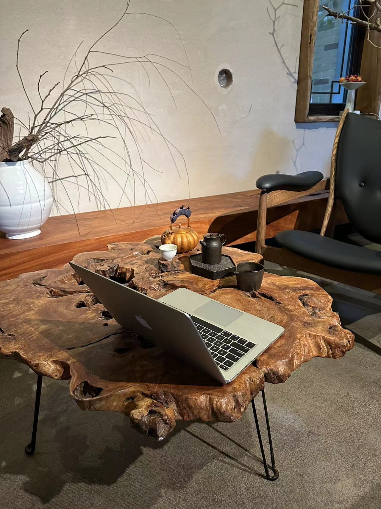 TU Live Edge Table with Natural Burl Wood