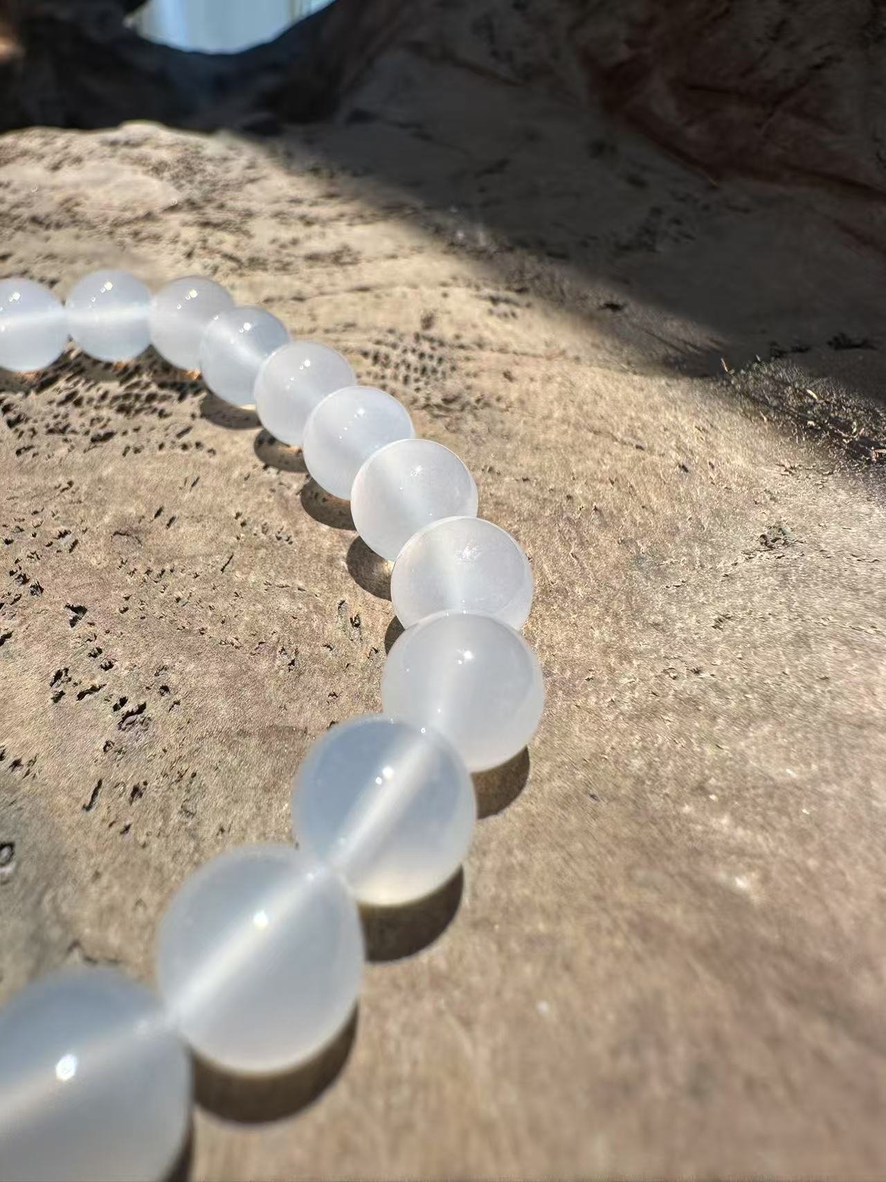 Natural White Chalcedony Beaded Bracelet