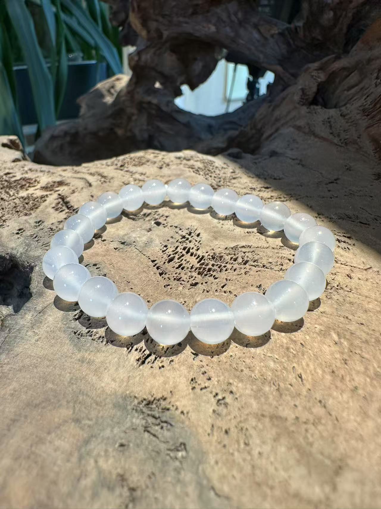 Natural White Chalcedony Beaded Bracelet