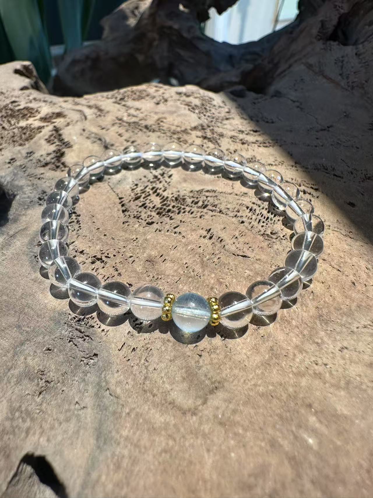 Natural Clear Quartz and Blue Aquamarine Beaded Bracelet