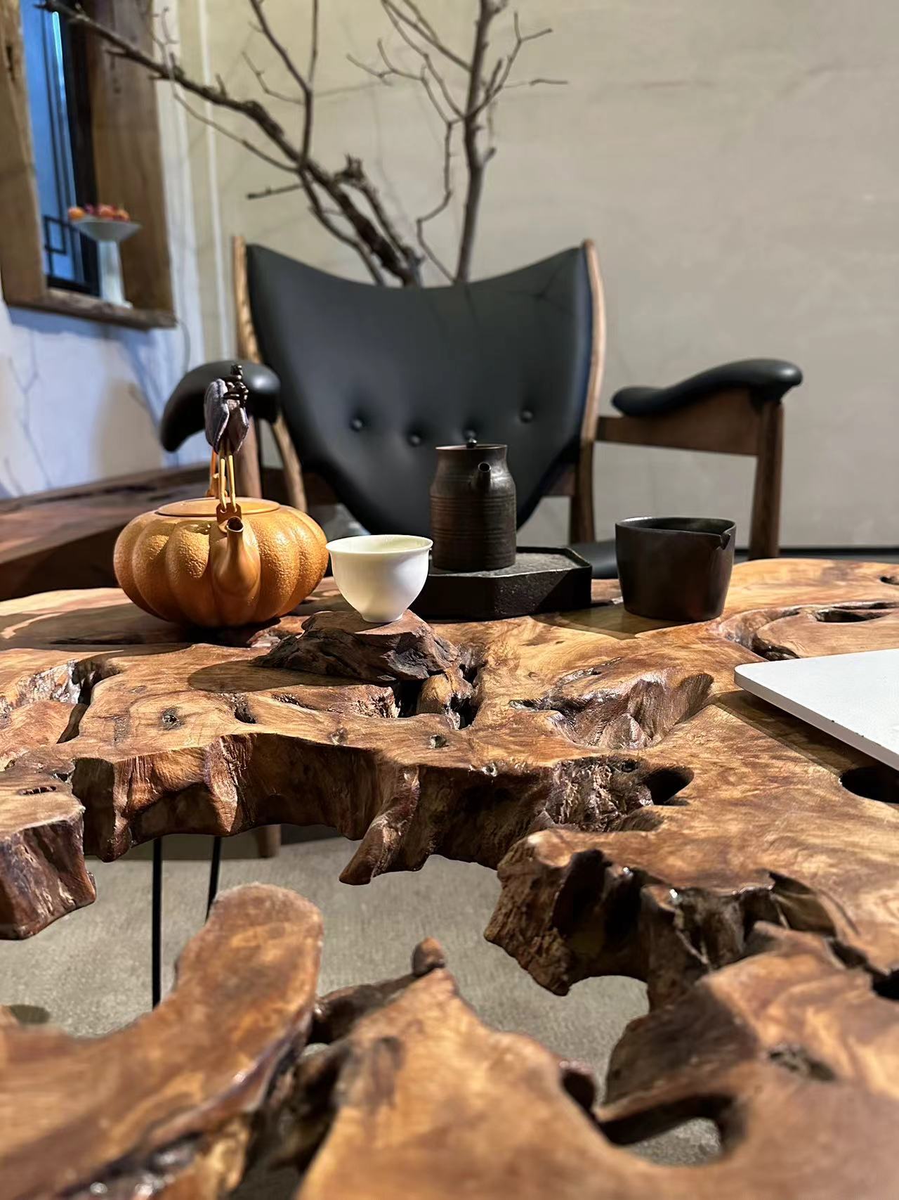 TU Live Edge Table with Natural Burl Wood